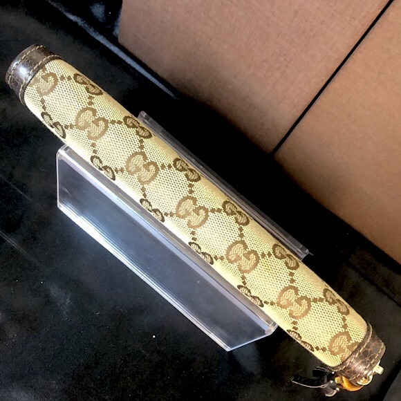 GUCCI Bamboo Zipper Pull GG Web Canvas and Leather Continental Wallet and Clutch - Picture 13 of 17